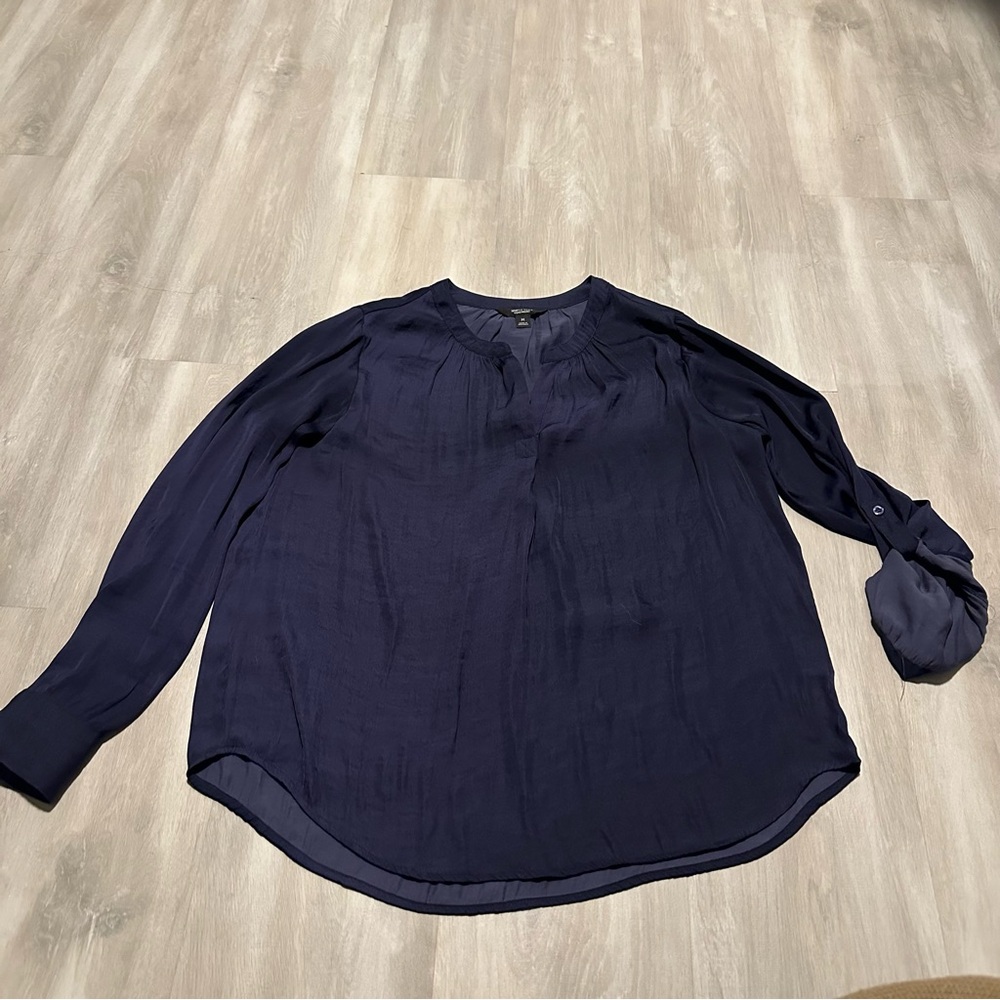 Simply Vera Wang Blue Purple Satin Long Sleeve Blouse Top Sz M